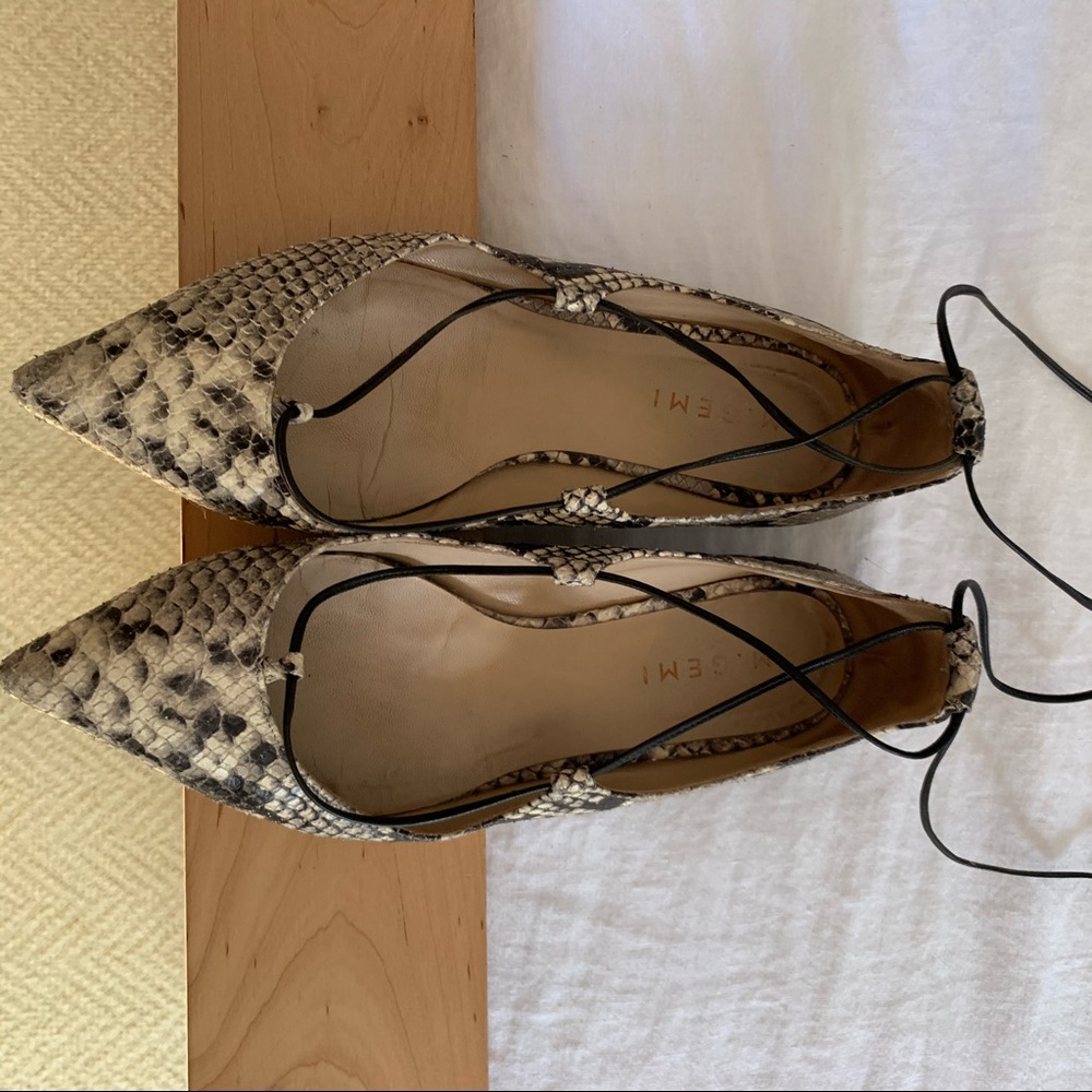 M.Gemi Snakeskin Lace-Up Flats, Size 38.5